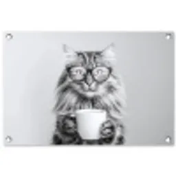 Kat - Bril - Mok - Pluizig tuinposter los doek klein -3d