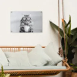 Kat - Bril - Mok - Pluizig tuinposter los doek klein -sfeer7