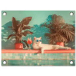 Kat - Zwembad - Zonnebril - Drankje tuinposter los doek klein -3d