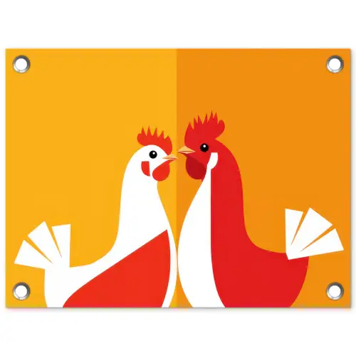 Kippen - Oranje - Vlakken tuinposter los doek klein -3d