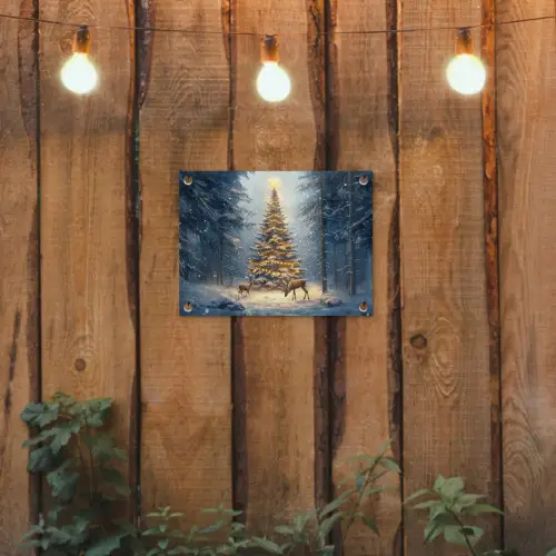 Kerstlicht - Woud - Hert - Donker tuinposter los doek klein -sfeer1
