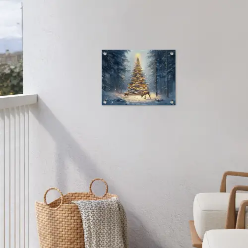 Kerstlicht - Woud - Hert - Donker tuinposter los doek klein -sfeer8