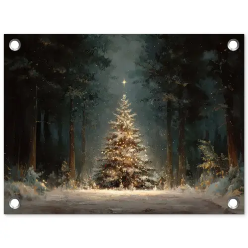 Kerstboom - Bos - Sneeuw - meerkleurig tuinposter los doek klein -3d