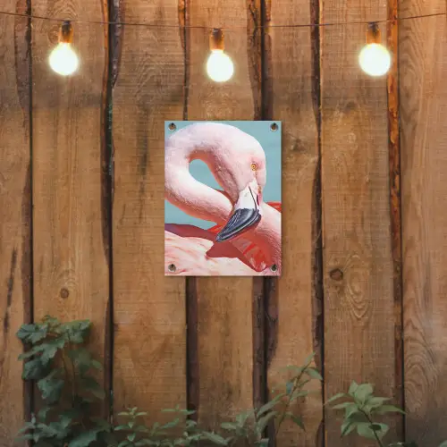 Close-up flamingo tuinposter los doek klein -sfeer1