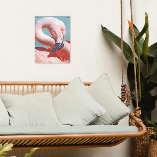 Close-up flamingo tuinposter los doek klein -sfeer7