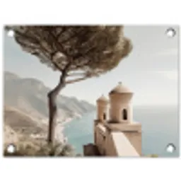Kust - Klif - Boom - Gebouw tuinposter los doek klein -3d
