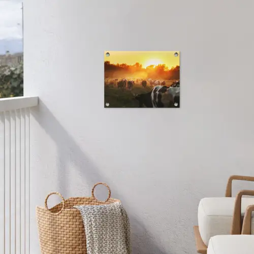 Koeien bij Zonsondergang tuinposter los doek klein -sfeer8