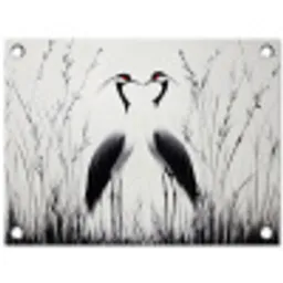 Kraanvogels - Gras - Hartvorm - Zwart tuinposter los doek klein -3d