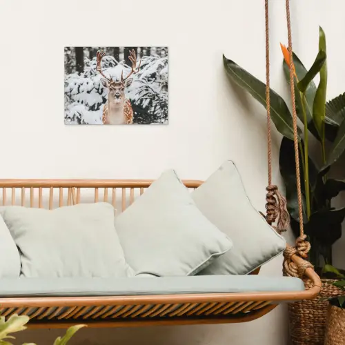 Hert - Sneeuw - Winter - Bos - Dieren tuinposter los doek klein -sfeer7