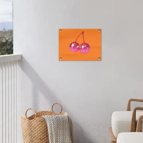 Discoballen - Kers - Spiegels - Roze tuinposter los doek klein -sfeer8