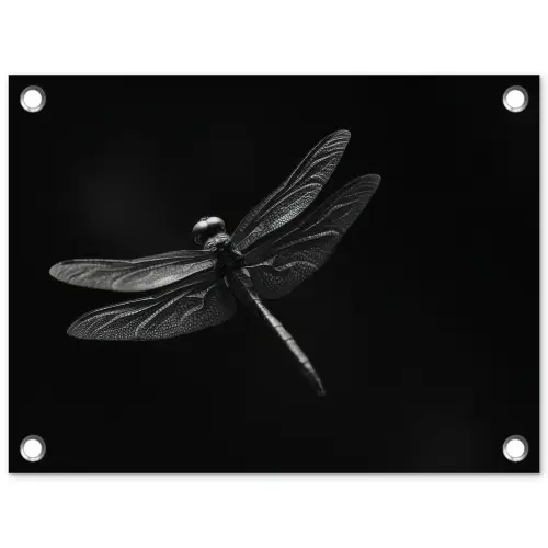 Libelle - Dieren - Zwart - Insect tuinposter los doek klein -3d