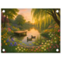 Eenden - Vijver - Bloemen tuinposter los doek klein -3d