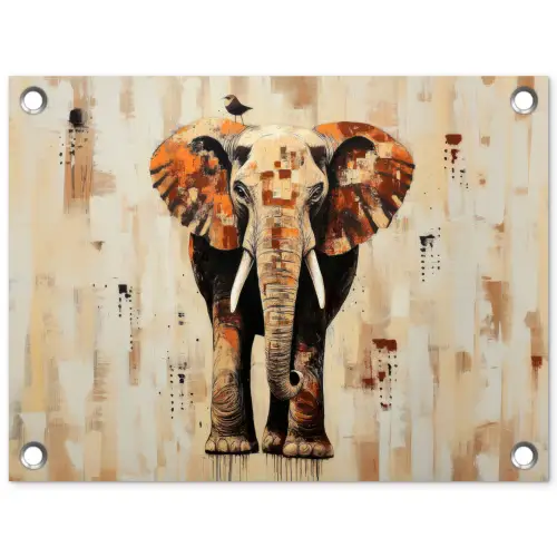 Olifant - Slurf - Mozaïek - Abstract tuinposter los doek klein -3d