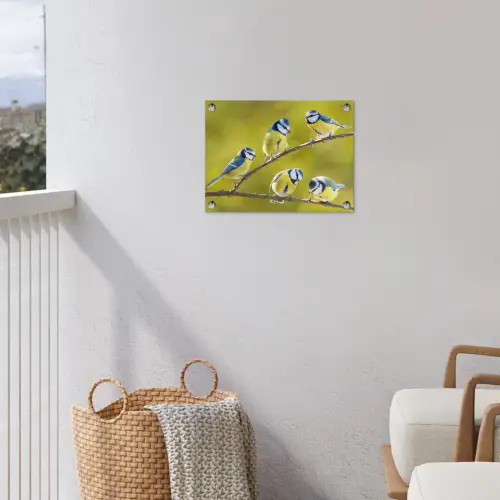 Vijf Koolmezen op een Tak tuinposter los doek klein -sfeer8