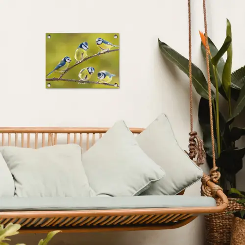 Vijf Koolmezen op een Tak tuinposter los doek klein -sfeer7