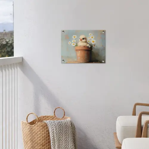 Bloempot - Kuiken - Bloemetjes tuinposter los doek klein -sfeer8