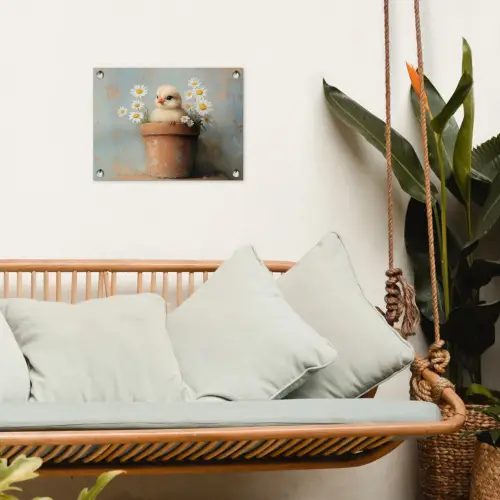Bloempot - Kuiken - Bloemetjes tuinposter los doek klein -sfeer7