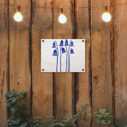 Bloemen - Blauw - Lijnen - Bloemblaadjes tuinposter los doek klein -sfeer1