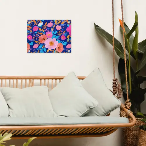 Bloemen - Blauw - Roze tuinposter los doek klein -sfeer7