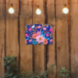 Bloemen - Blauw - Roze tuinposter los doek klein -sfeer1