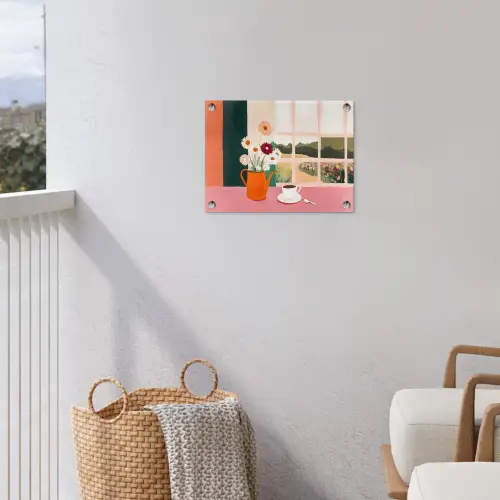 Bloemen - Koffie - Raam tuinposter los doek klein -sfeer8