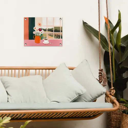 Bloemen - Koffie - Raam tuinposter los doek klein -sfeer7