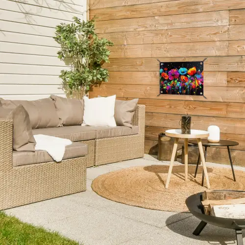 Bloemen - Kleurrijk - Spetters tuinposter los doek klein -sfeer4