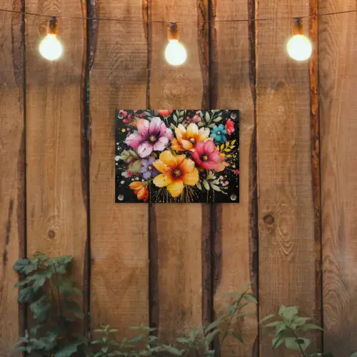 Bloemenpracht op Zwarte Achtergrond tuinposter los doek klein -sfeer1