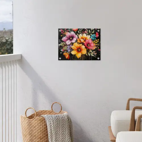 Bloemenpracht op Zwarte Achtergrond tuinposter los doek klein -sfeer8
