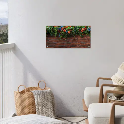Bloemen - Muur - Groen - Oranje tuinposter los doek klein -sfeer8