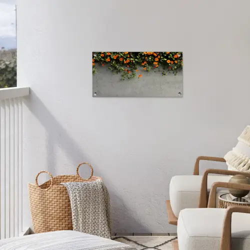 Bloemen - Muur - Oranje tuinposter los doek klein -sfeer8