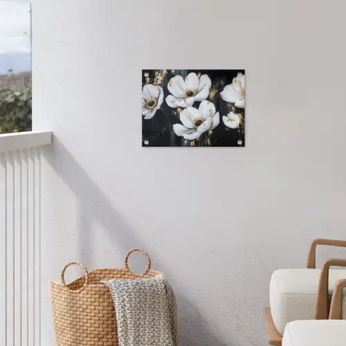 Bloemen - Wit - Abstract tuinposter los doek klein -sfeer8