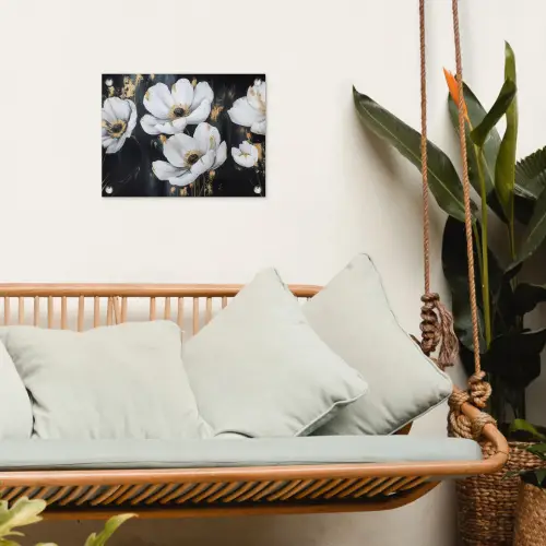 Bloemen - Wit - Abstract tuinposter los doek klein -sfeer7