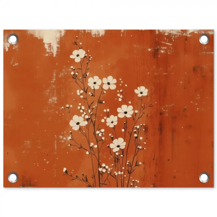 Bloemen - Wit - Subtiel - Roestkleur tuinposter los doek klein -3d