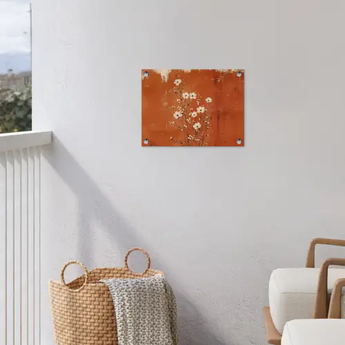 Bloemen - Wit - Subtiel - Roestkleur tuinposter los doek klein -sfeer8