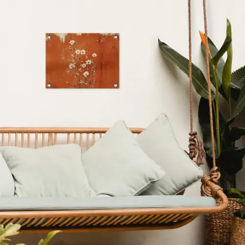 Bloemen - Wit - Subtiel - Roestkleur tuinposter los doek klein -sfeer7