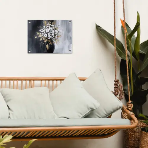 Bloemen - Wit - Vaas - Abstract tuinposter los doek klein -sfeer7