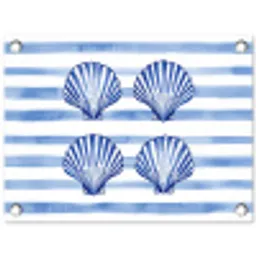 Vier schelpen - Blauw - Wit - Strepen tuinposter los doek klein -3d