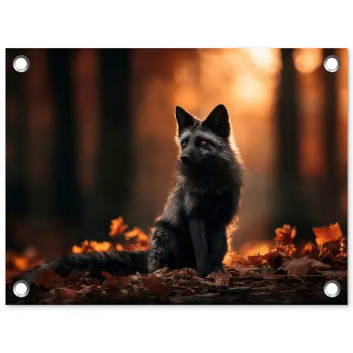 Vos - Zwart - Bos - Herfstbladeren tuinposter los doek klein -3d
