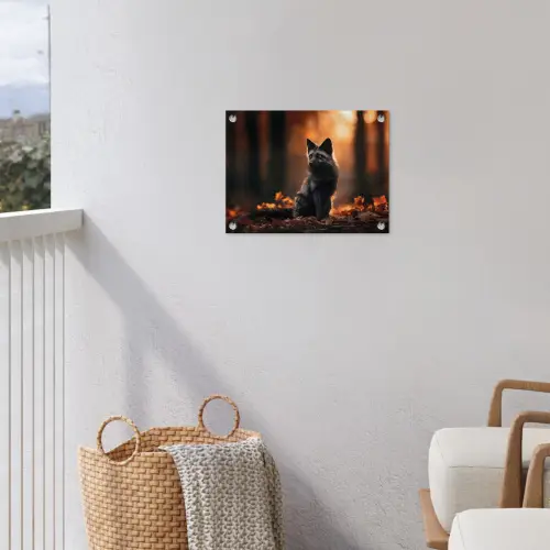 Vos - Zwart - Bos - Herfstbladeren tuinposter los doek klein -sfeer8