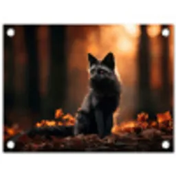 Vos - Zwart - Bos - Herfstbladeren tuinposter los doek klein -3d
