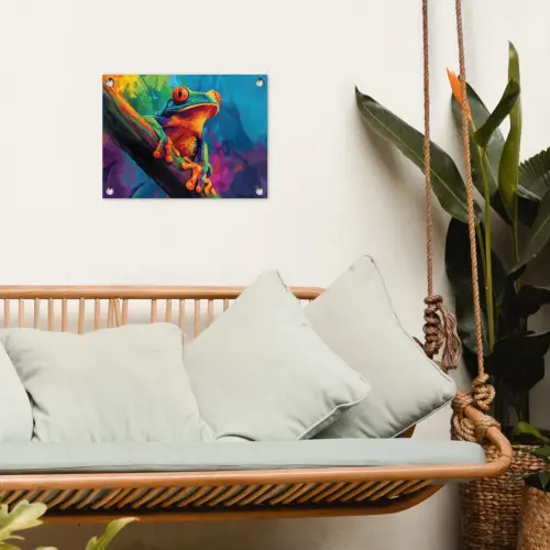 Kikker - Felgekleurd - Tak - Regenboog tuinposter los doek klein -sfeer7