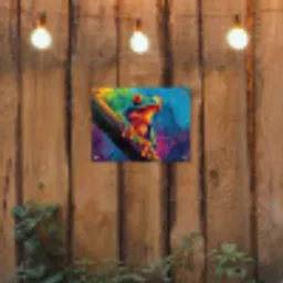 Kikker - Felgekleurd - Tak - Regenboog tuinposter los doek klein -sfeer1