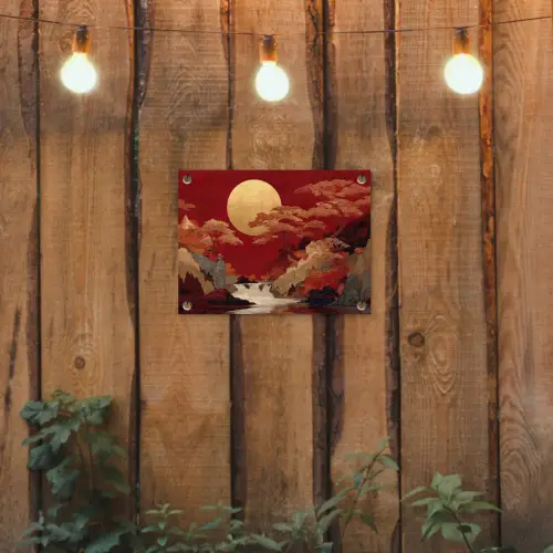 Volle maan - Landschap - Waterval tuinposter los doek klein -sfeer1