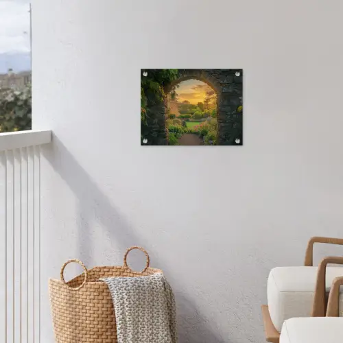 Poort - Planten - Zonsondergang tuinposter los doek klein -sfeer8