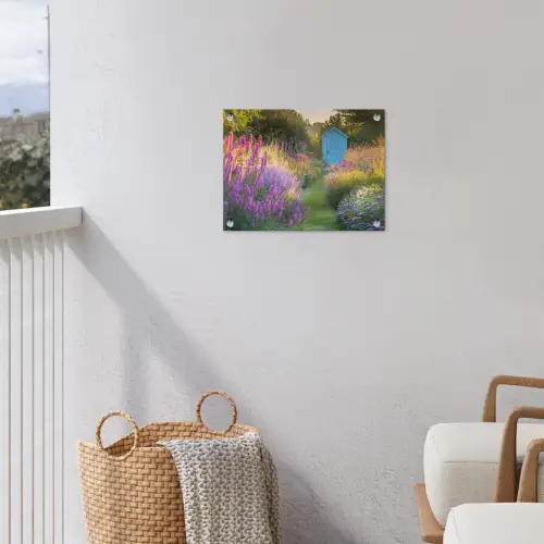 Tuinhuisje - Blauw - Bloemen tuinposter los doek klein -sfeer8