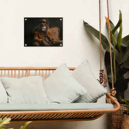 Bril - Leeuw - Bank - Hoed tuinposter los doek klein -sfeer7