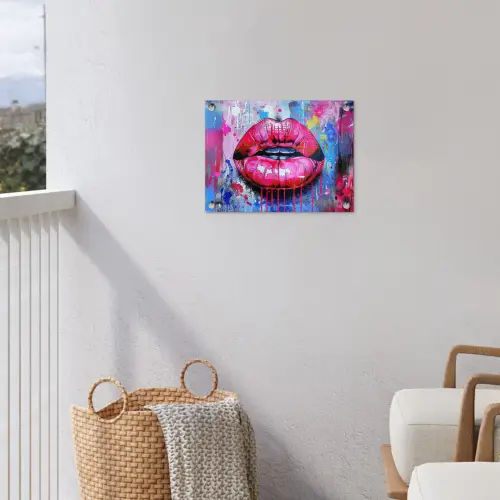 Graffiti - Lippen - Felroze - Geschilderd tuinposter los doek klein -sfeer8