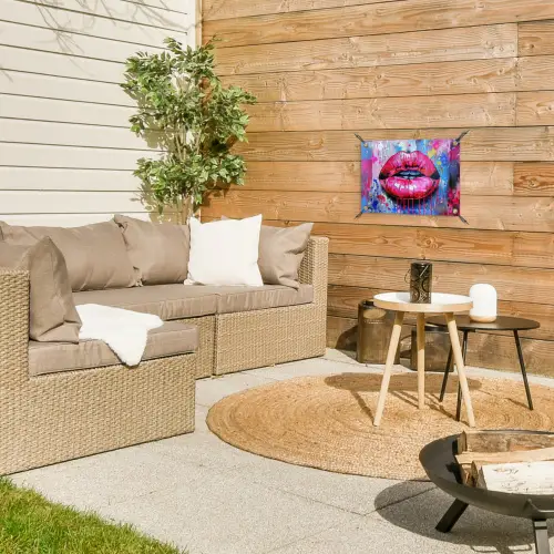 Graffiti - Lippen - Felroze - Geschilderd tuinposter los doek klein -sfeer4