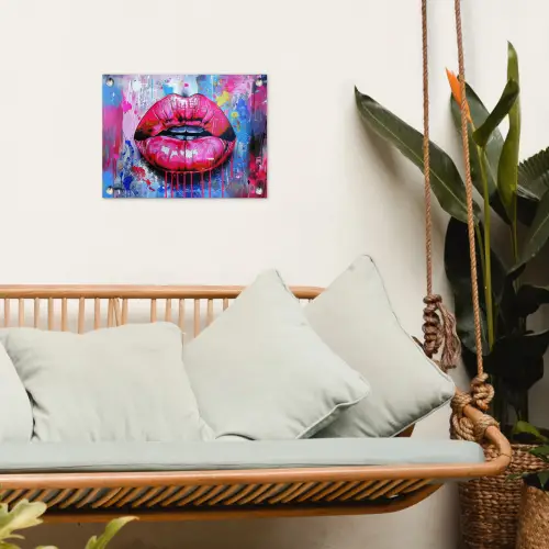 Graffiti - Lippen - Felroze - Geschilderd tuinposter los doek klein -sfeer7